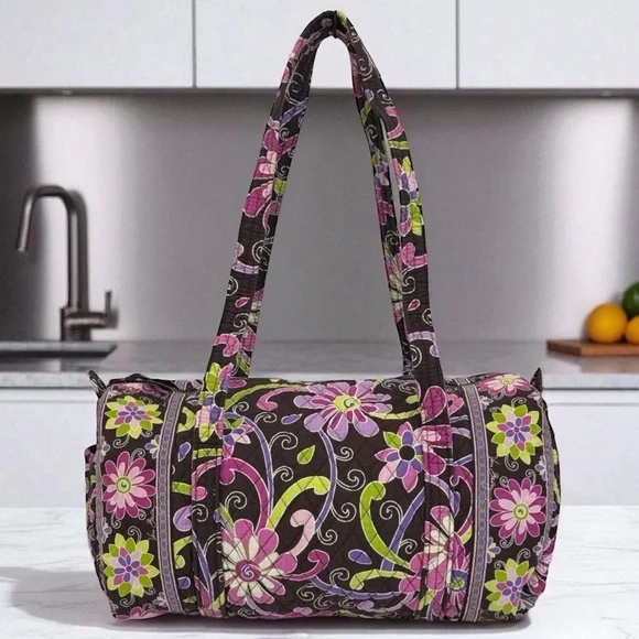 Vera Bradley Purple Punch Retired Brown Pink Green Travel Shoulder Duffle Bag - Picture 2 of 13